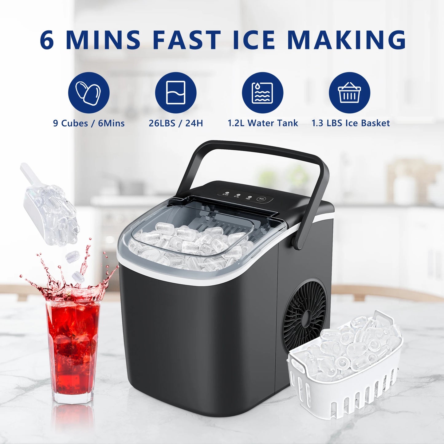 SIMALIFE IM 06 Countertop Ice Maker Self-Cleaning Portable Ice Maker with Ice Scoop and Basket Ice Machine with Bullet Ice
