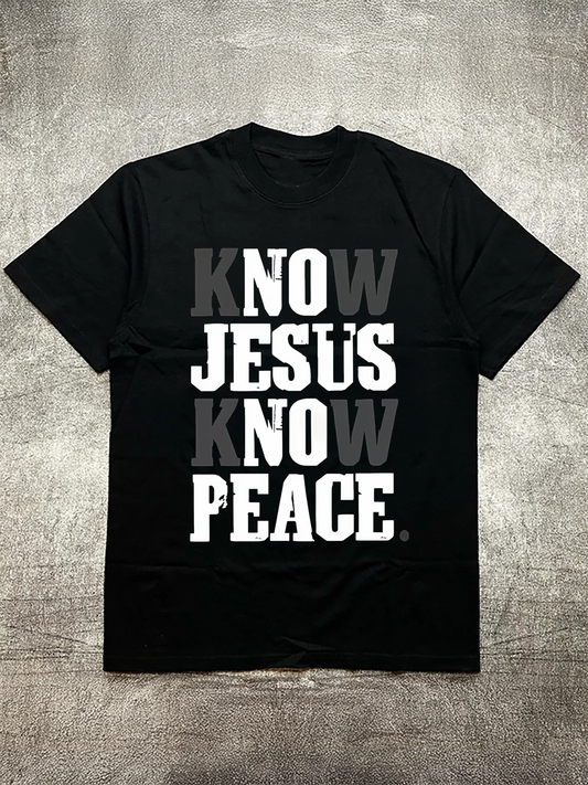 220g Cotton Men's Black T Shirt Know Jesus Know Peace Religious Theme