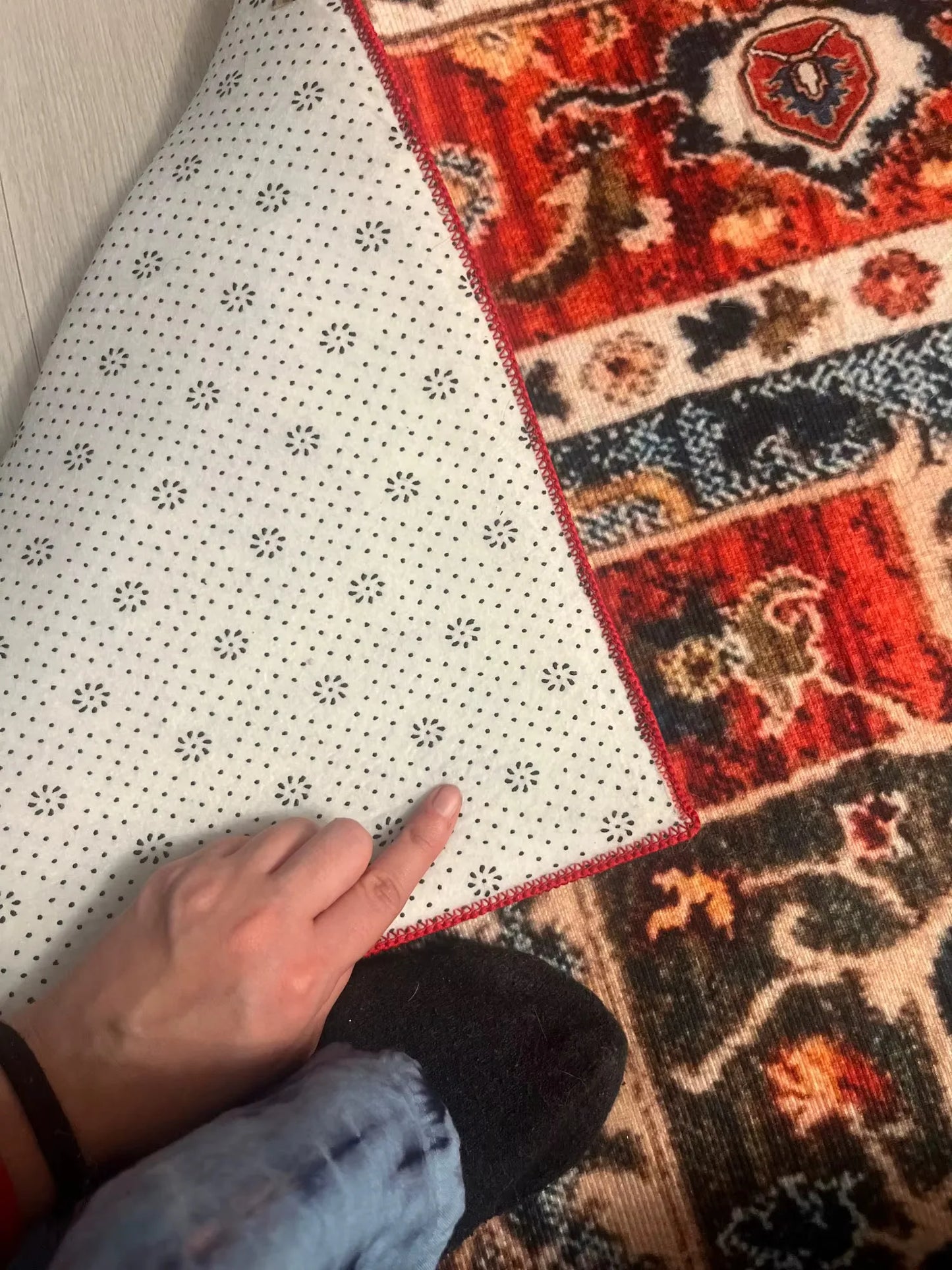 Boho Vintage Washable Bedroom Rug, Soft Accent Rugs for Living Room Dining Room, Non-Slip Non-Shedding Low-Pile Entryway Rug