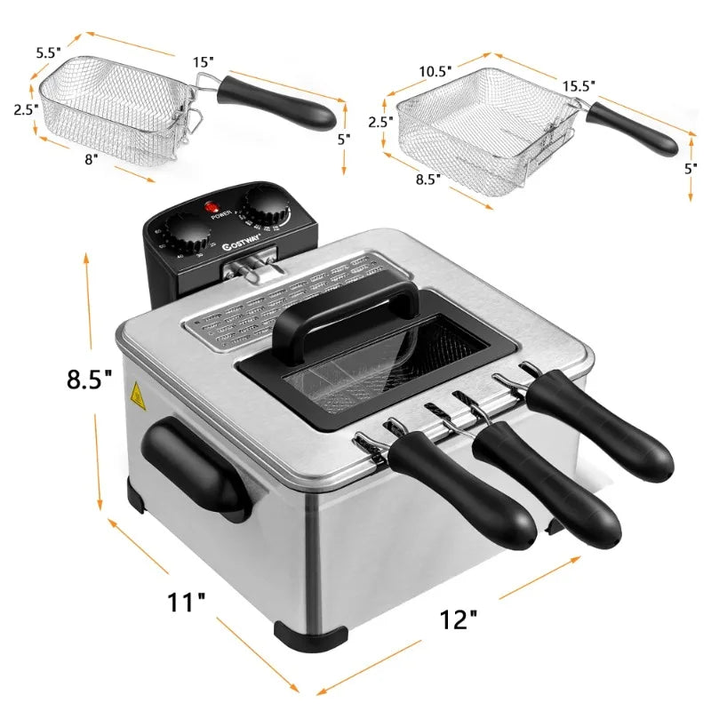 Costway Electric Deep Fryer 1700W Triple Basket Stainless