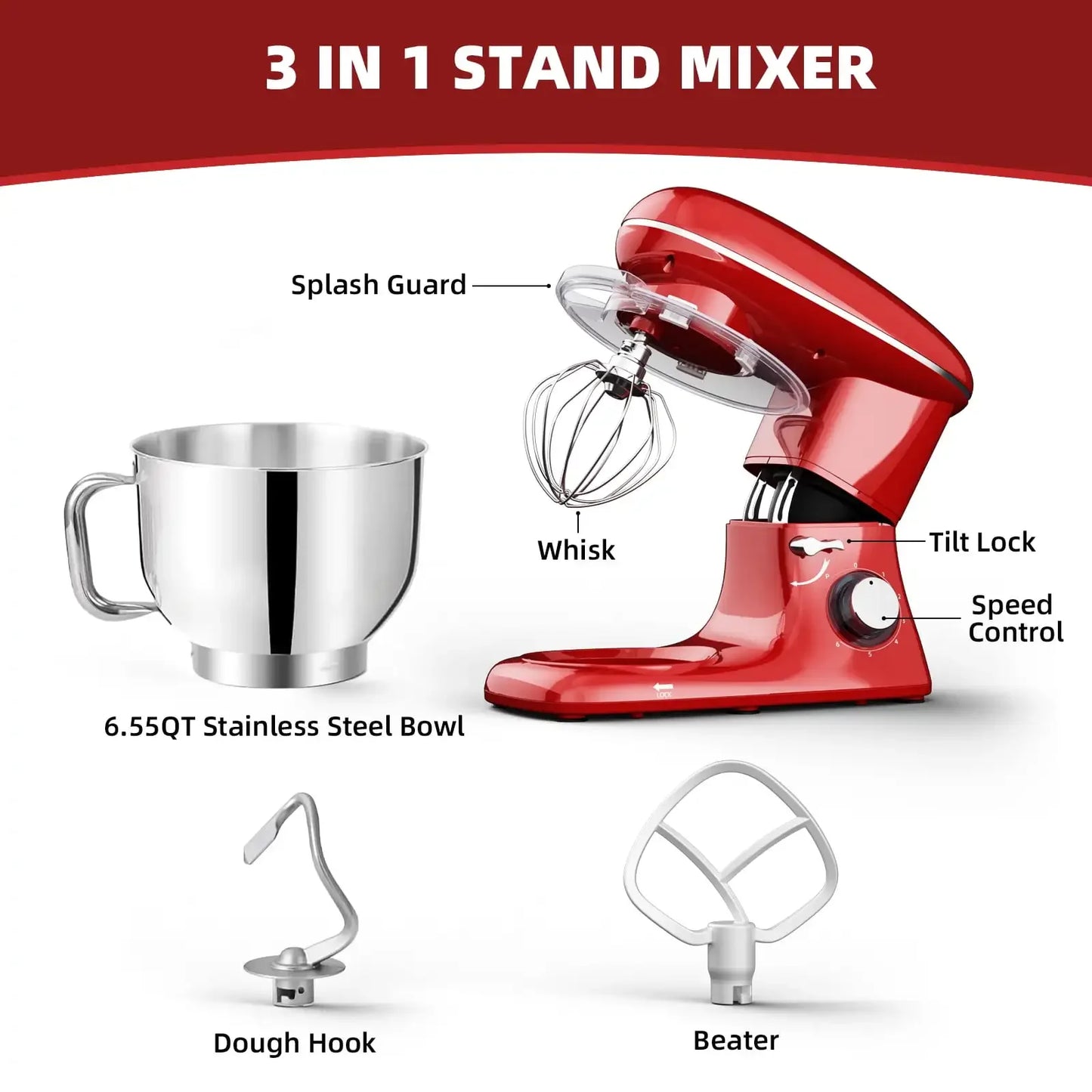 SZRSTH Electric Stand Mixer 3 In 1 Dough Beater Whisk