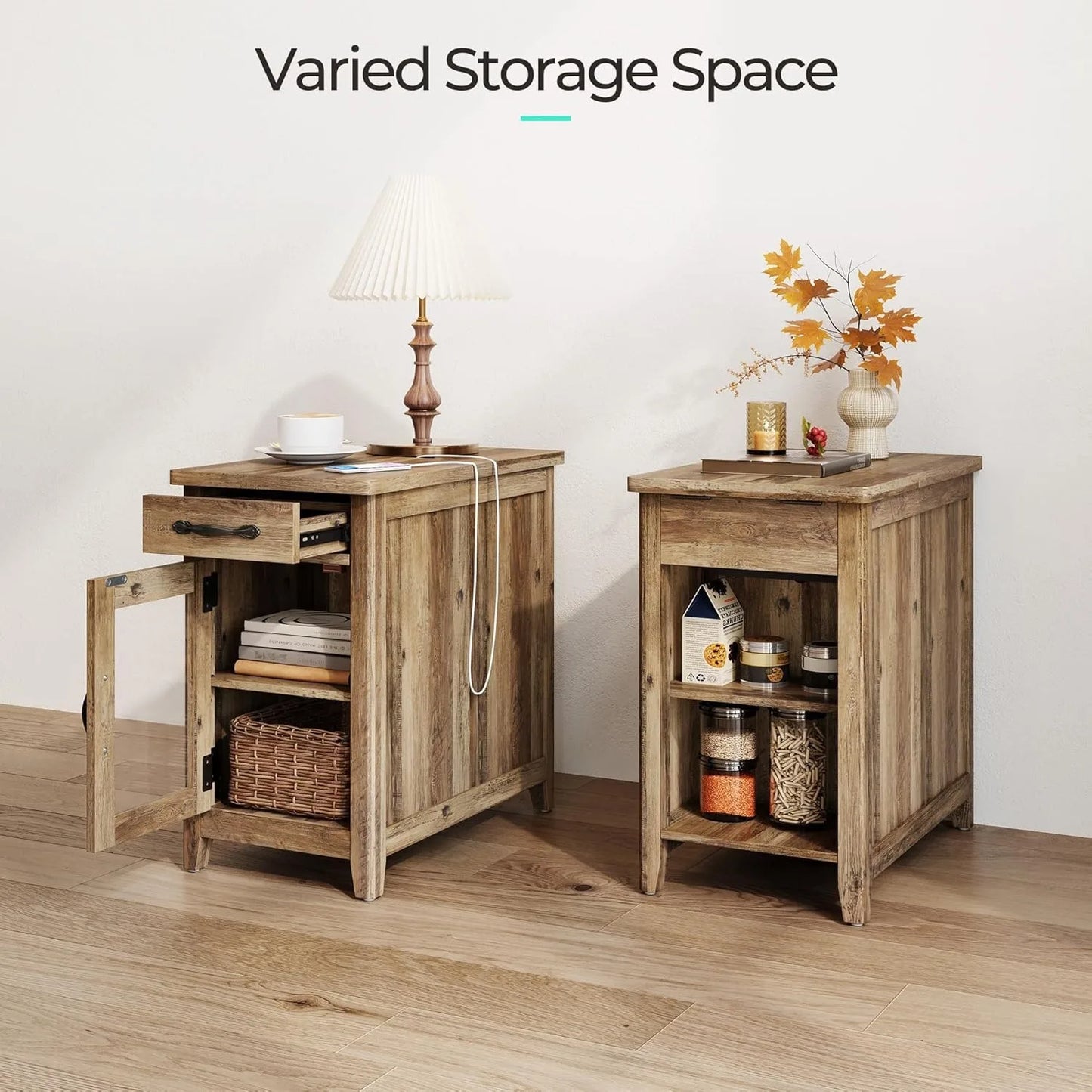 Farmhouse End Table With Charging Station Narrow Side Table For Living Room Sofa Side Table With Drawer And Storage Cabinet
