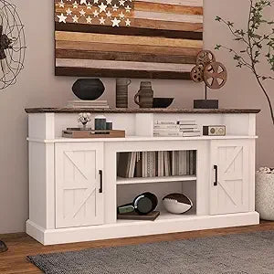 Fireplace TV Stand for TVs Up to 65" with 23" Electric Fireplace, Entertainment Center with Storage Cabinet and Open Shelves, Me