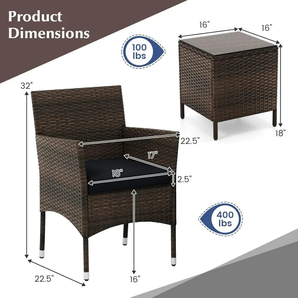 ANGDUO Outdoor Wicker Patio 3 Piece Bistro Set With Table