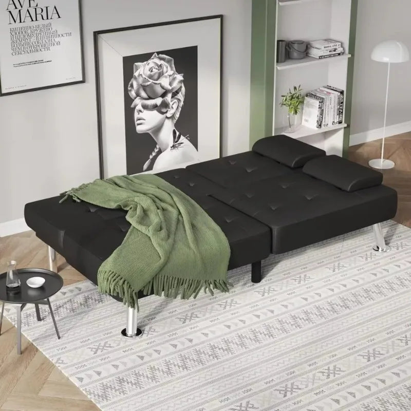 Hign Concerned Convertible Futon Sofa Bed With Cup Holders