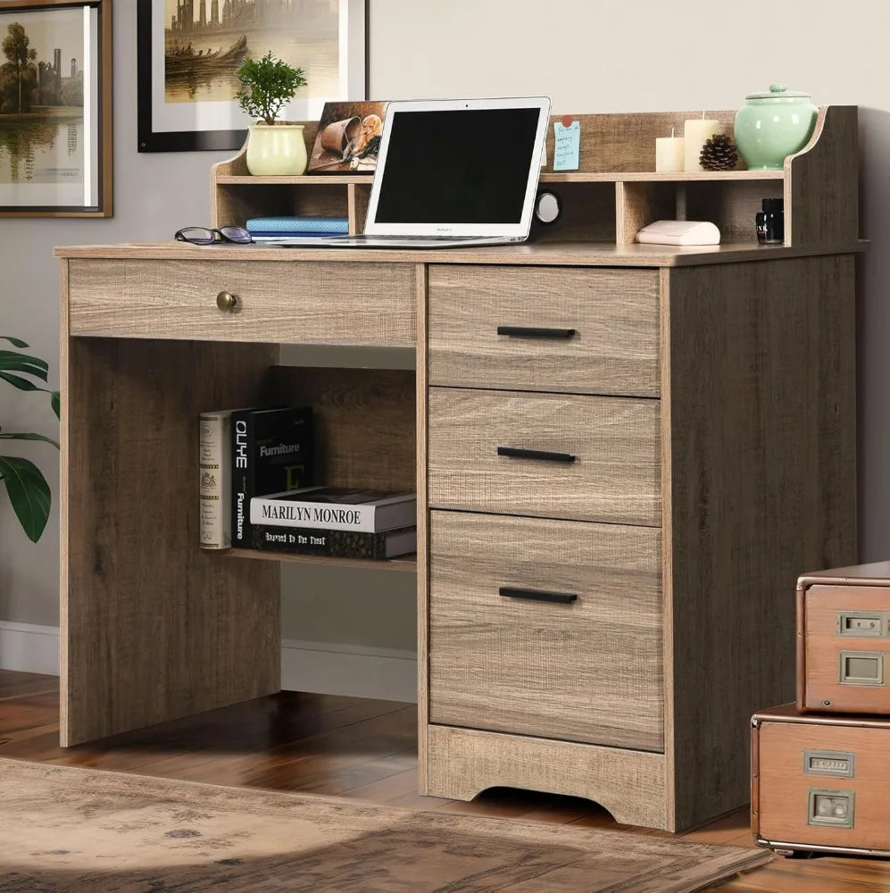 Catrimown Computer Desk with Drawers and Hutch, Wood Executive Desks for Home Office Bedrooms Desk Student Teen Writing Table