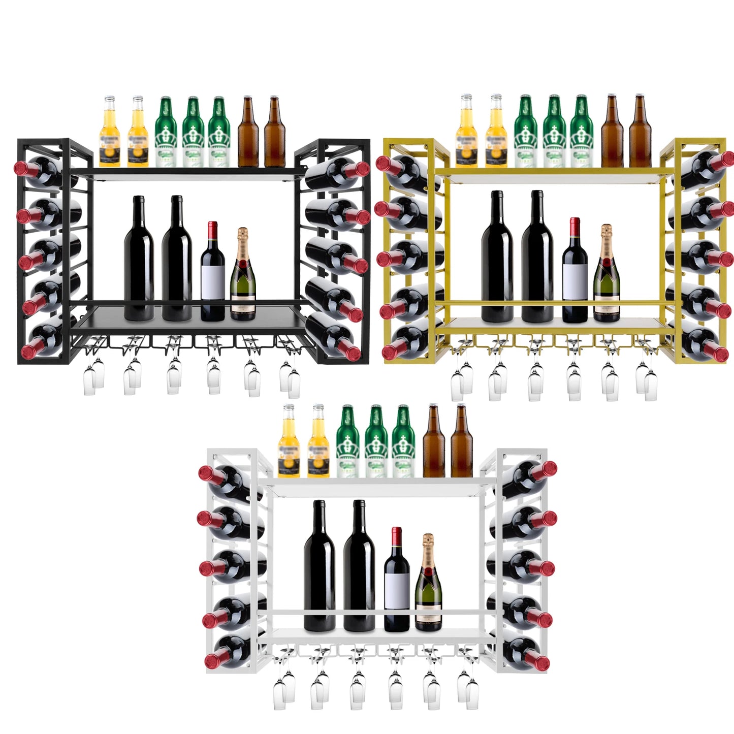 White/Black/Gold Wall Mounted Wine Rack Wine Storage Display Shelf Hanging Wall Bar Shelf