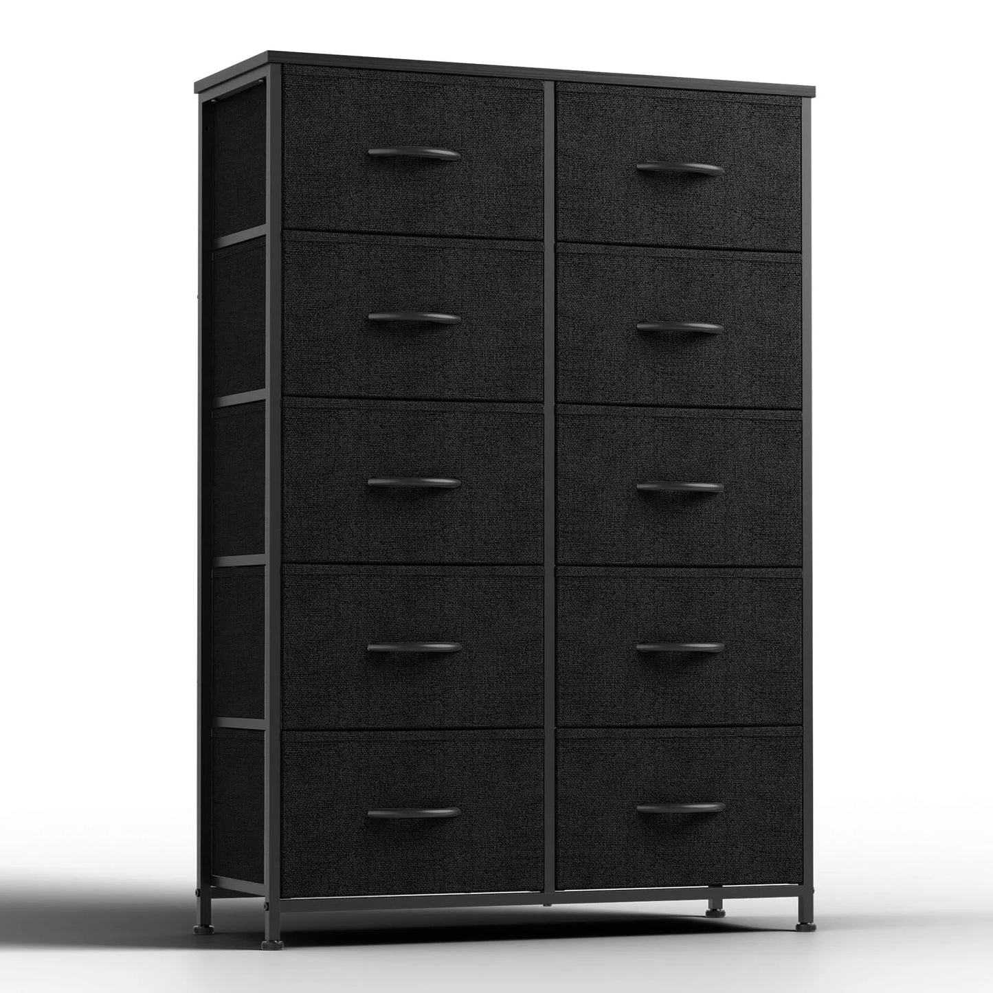 JHK Modern Bedside Table With Ten Fabric Drawers Nightstand