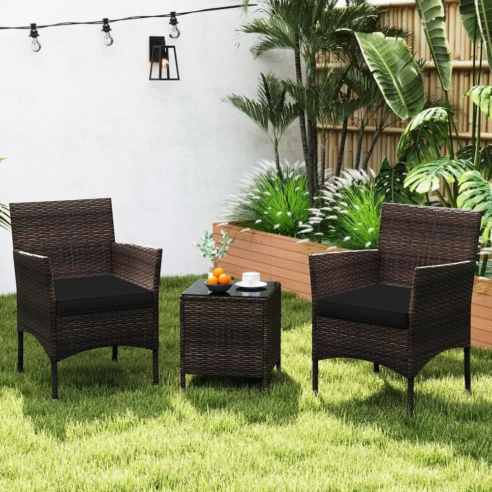 ANGDUO Outdoor Wicker Patio 3 Piece Bistro Set With Table