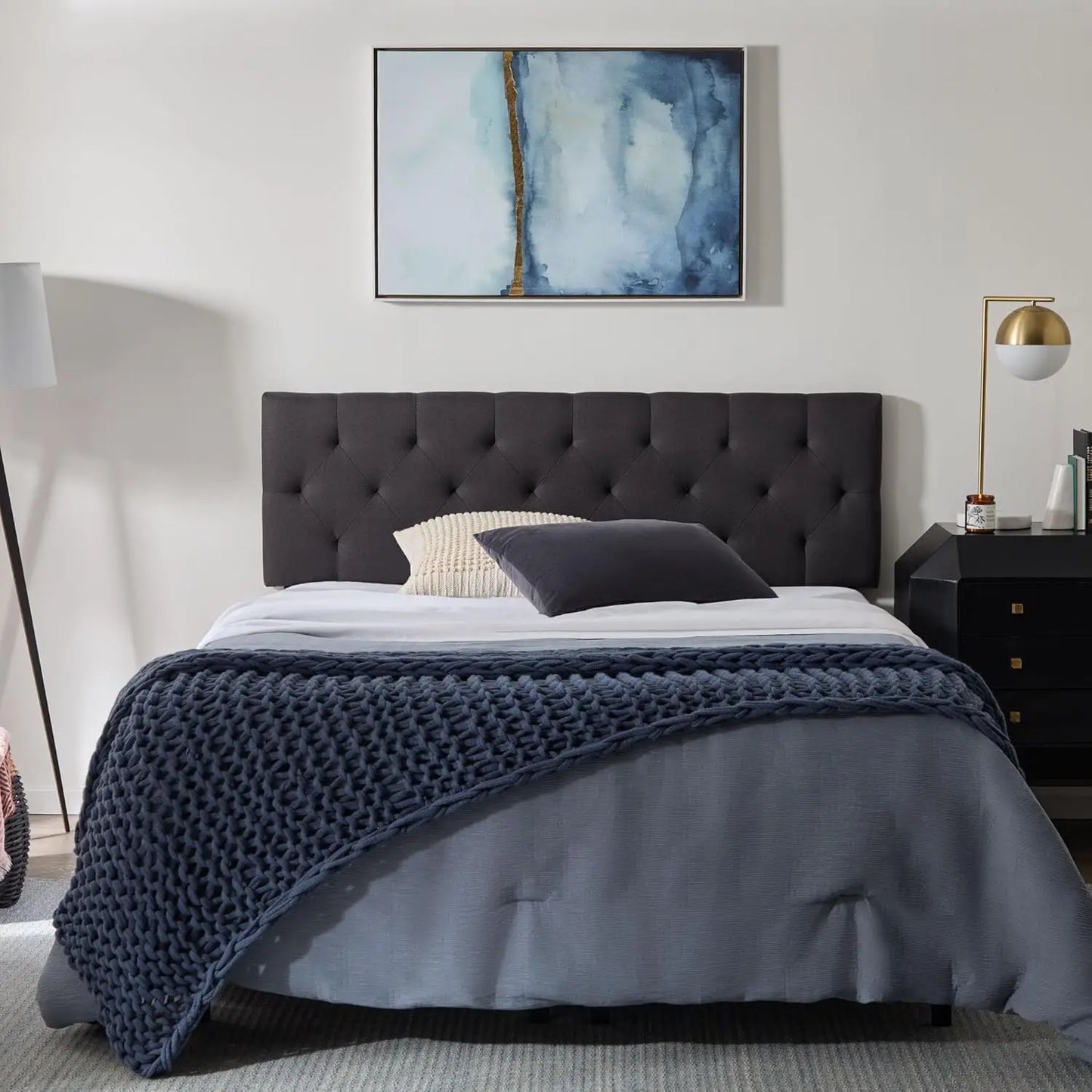Mid-Rise Upholstered Headboard - Diamond Tufted - Padded Polyester - Adjustable Height from 34” to 46”