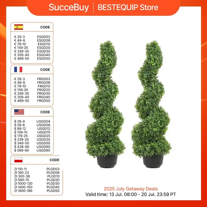 SucceBuy Artificial Boxwood Tower Topiary Spiral Plant 24 Inch 36 Inch 48 Inch High Decorative Green Plastic PE Tree