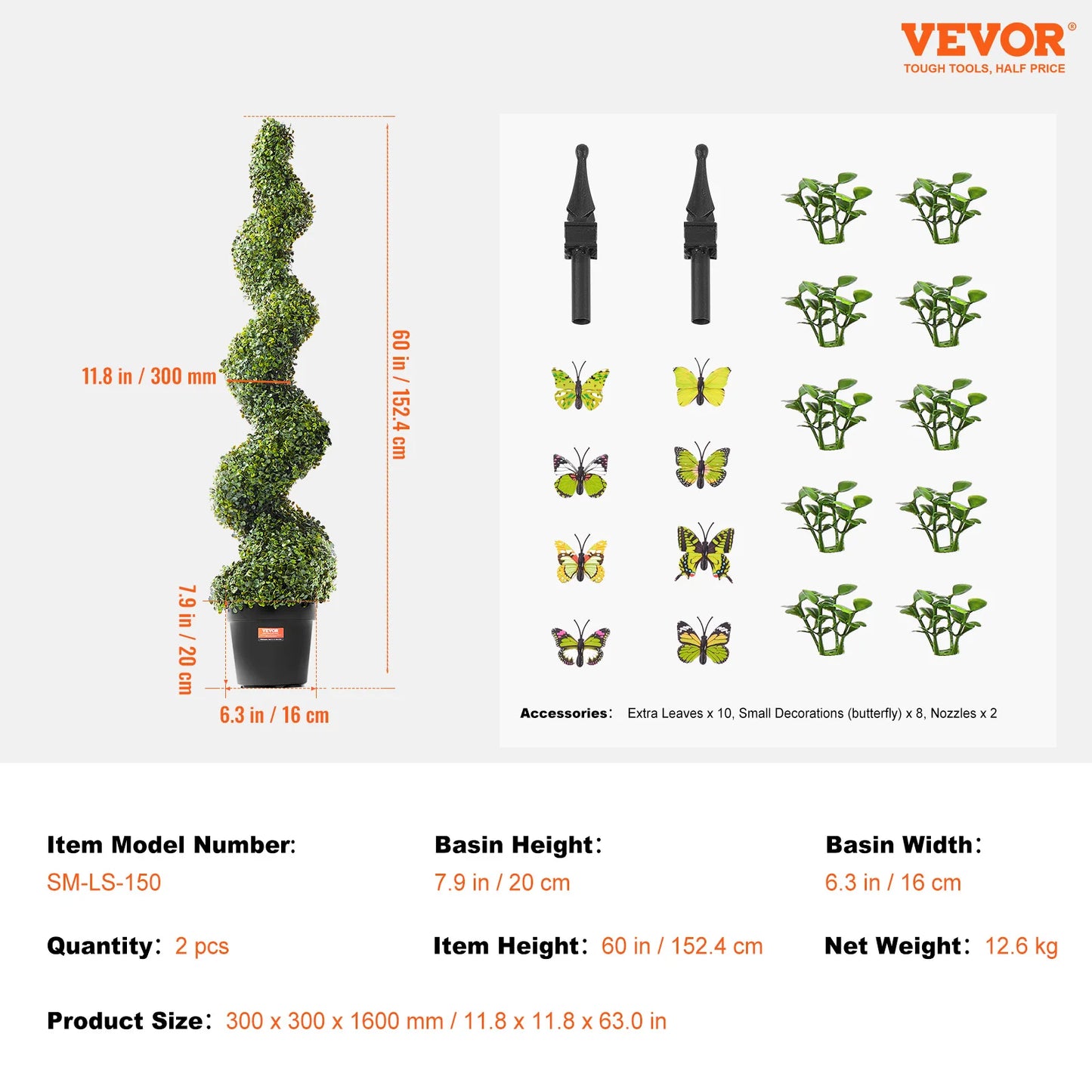VEVOR Artificial Boxwood Topiary Tree Faux Plant with Extra Leaves Pot Small Decoration UV Rated Set for Home Decor Indoor Outdoor