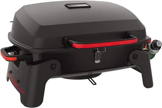 Megamaster 820-0065C One Burner Portable Gas Grill for Camping Outdoor Cooking Patio Garden Barbecue with Two Foldable Legs Red and Black