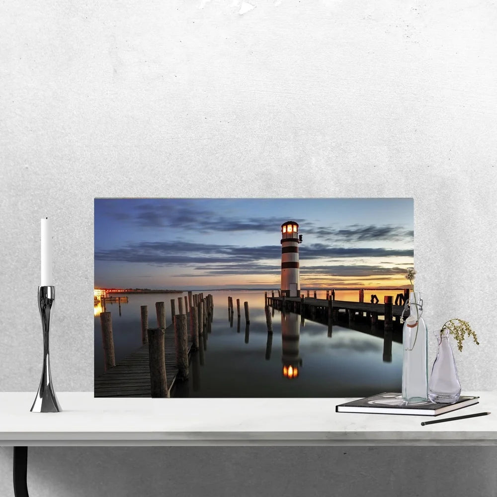 LED Lighted Coastal Sunset Lighthouse Canvas Wall Art Ready to Hang Battery Operated Indoor Decor 15.75 x 23.5 Inches