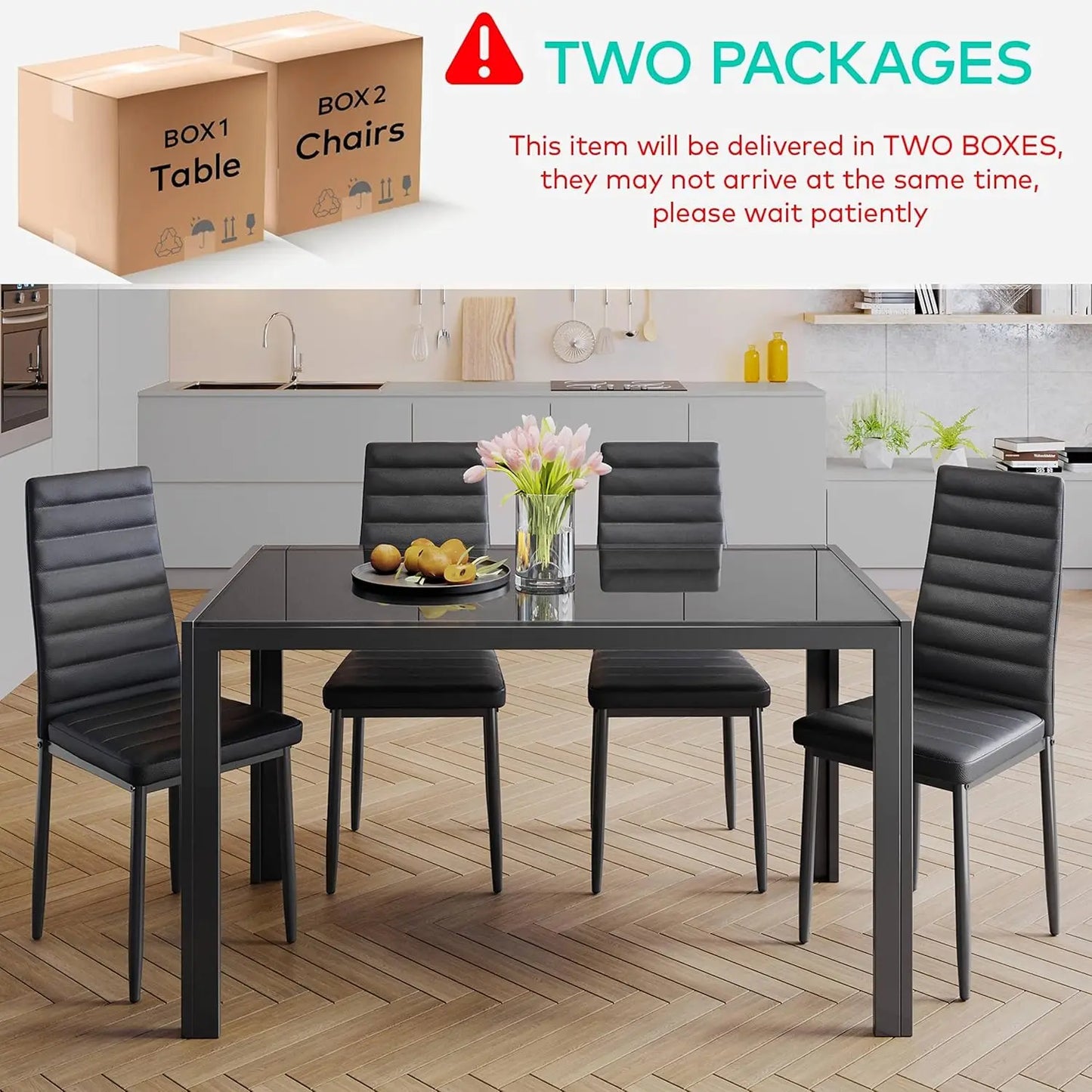 XMSJH Modern Glass Dining Table Set With PU Chairs Comfort