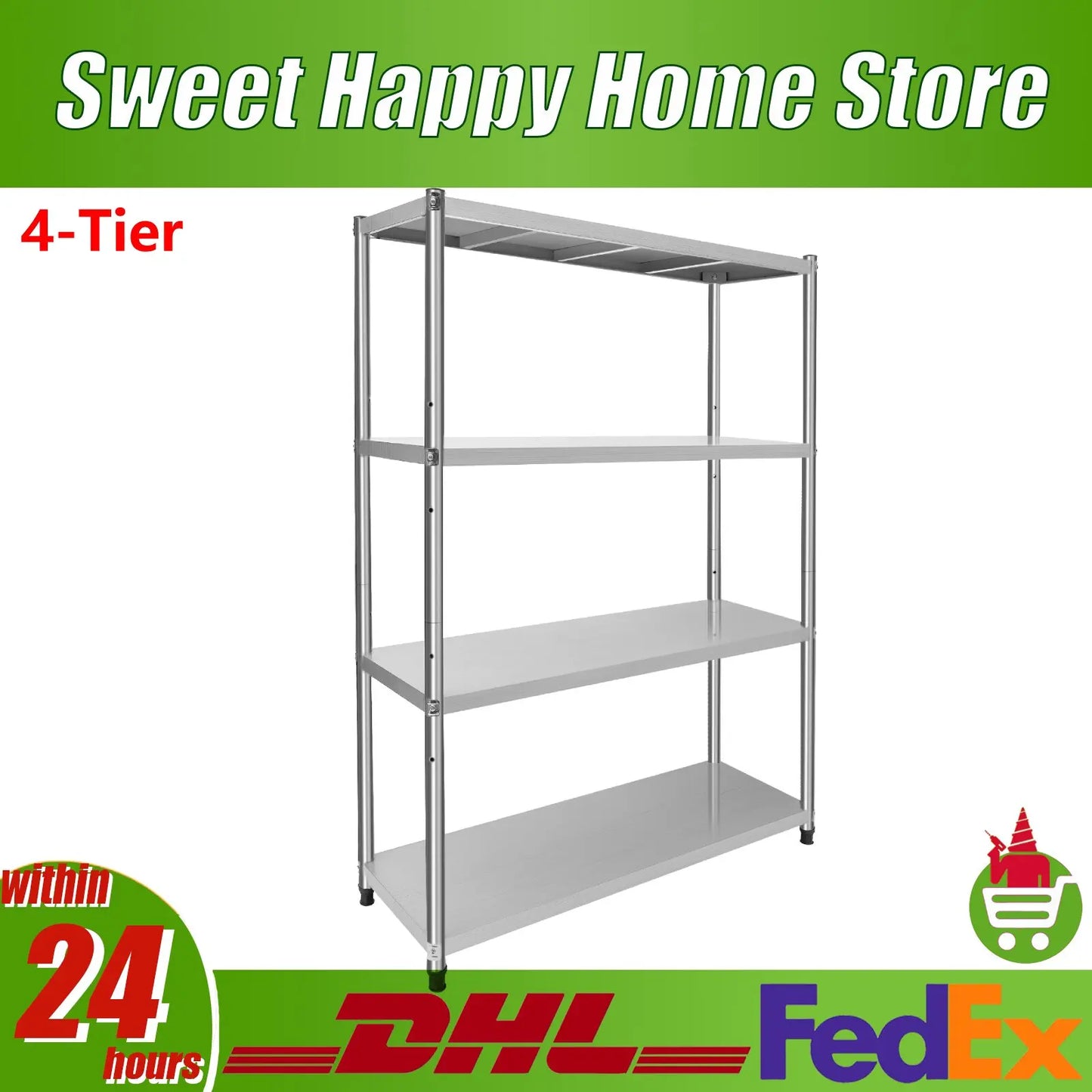 3-Tier /4-Tier 201 Stainless Steel Shelf Height Adjustable Storage Rack for Various Kitchen Utensils/Supplies/ Food