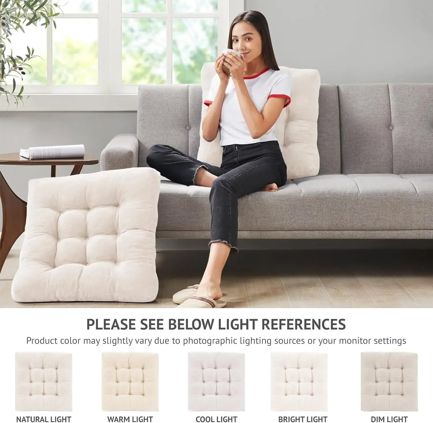 Floor Pillow Set of 2 Square Large Pillows Seating for Adults Tufted Corduroy Cushions for Balcony Outdoor Tatami Living Room