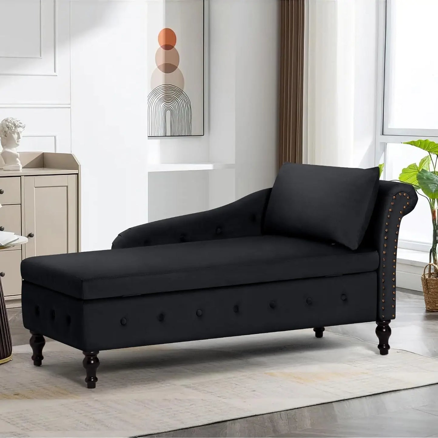 HUANZHUANG Button Tufted Velvet Chaise Lounge With Storage