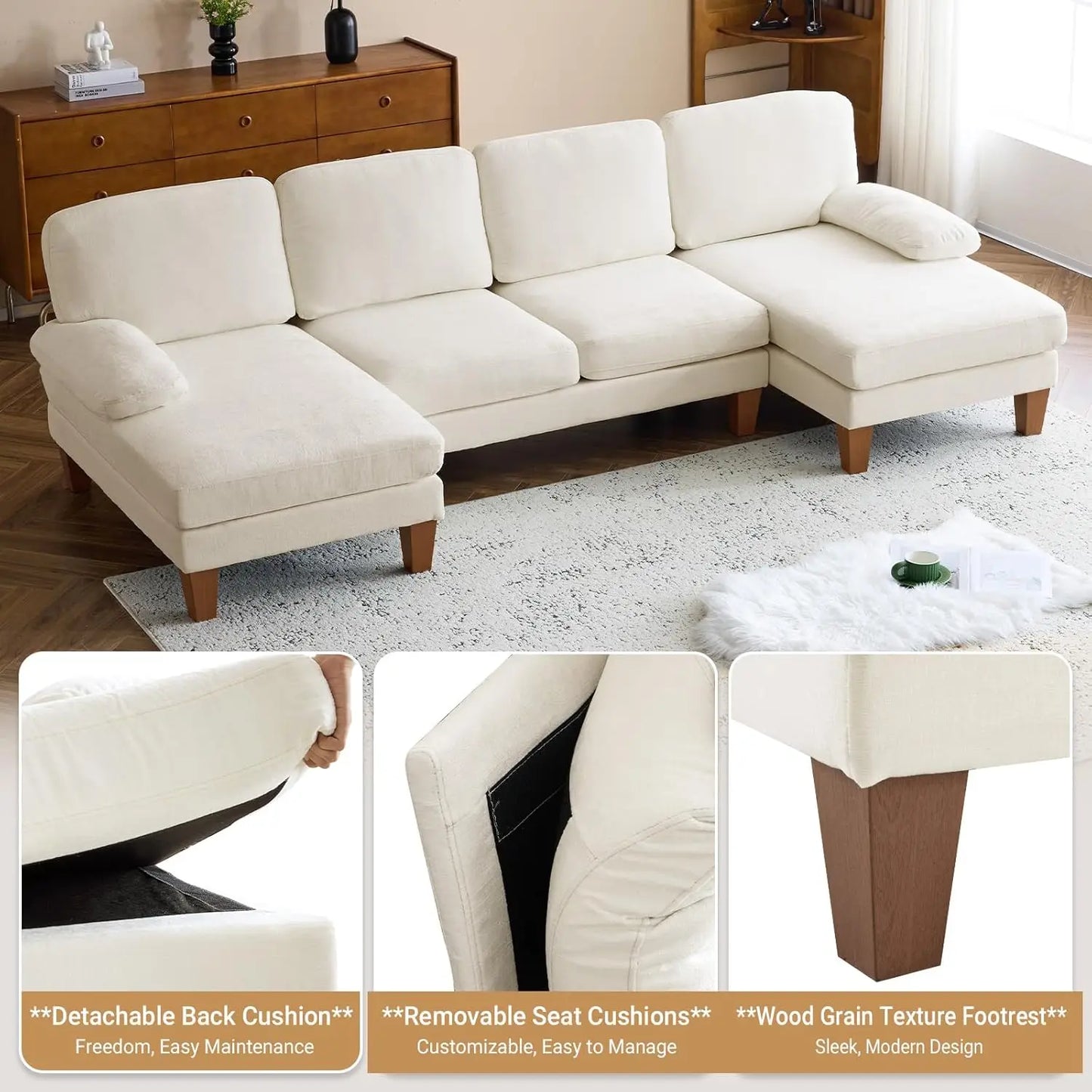 XMSJ Modern U Shaped Sectional Sofa With Double Chaise