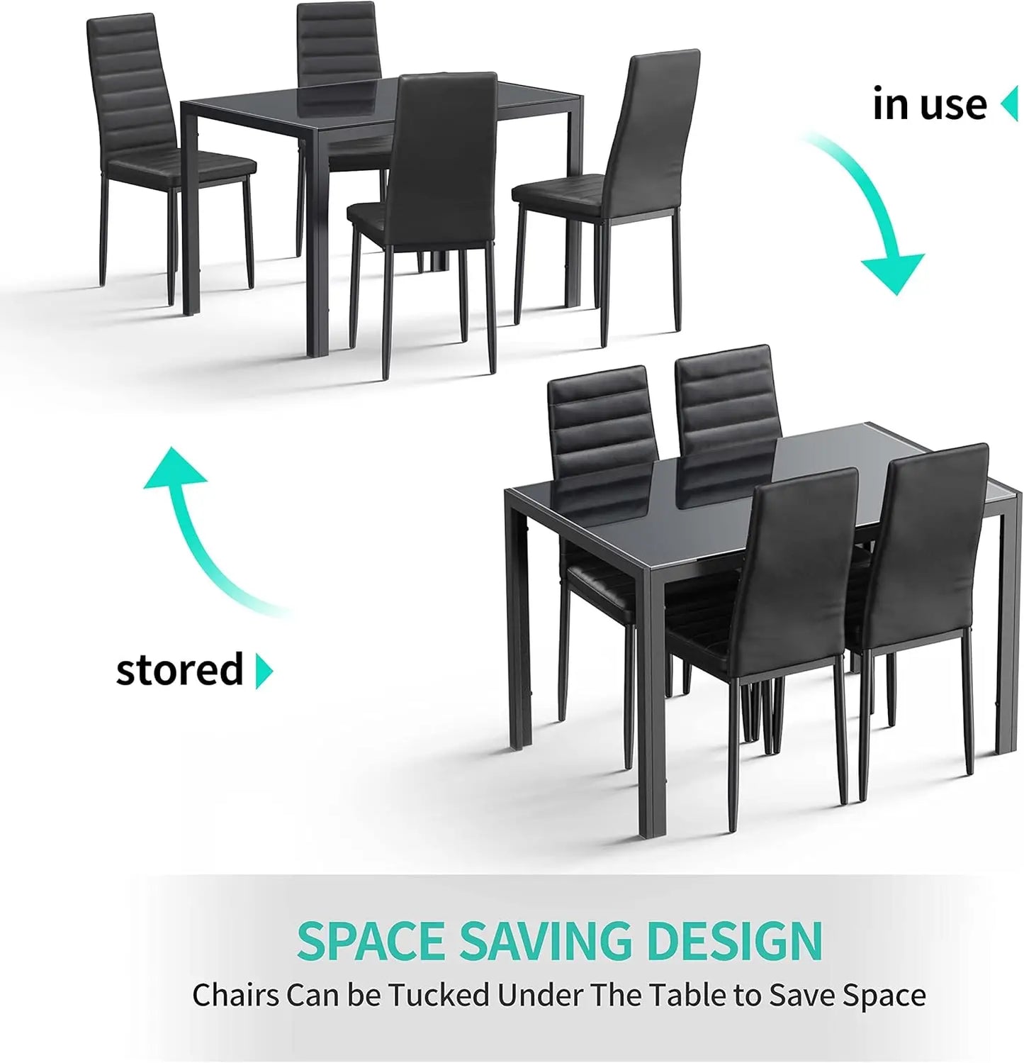XMSJH Modern Glass Dining Table Set With PU Chairs Comfort