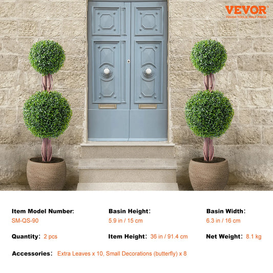 VEVOR Artificial Boxwood Topiary Tree Faux Plant with Extra Leaves Pot Small Decoration UV Rated Set for Home Decor Indoor Outdoor