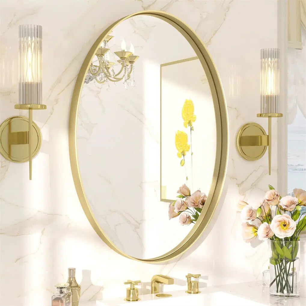 Oval Mirror Wall Mounted Mirror Vanity Mirror with Brushed Brass Framed for Accent Entry Living Room Bathroom Decor