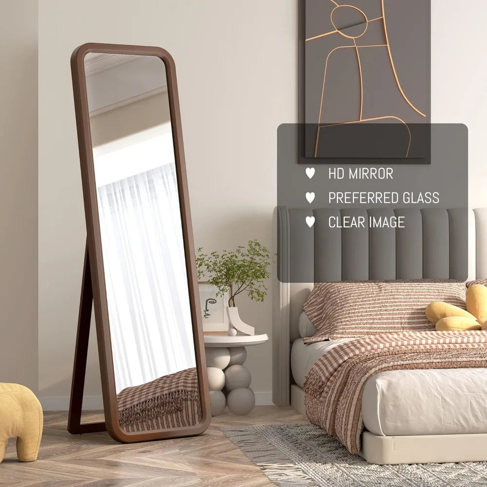 Wooden full-length mirror, 63 "18" floor or wall mounted, solid wood frame with rounded corners, bedroom vanity mirror