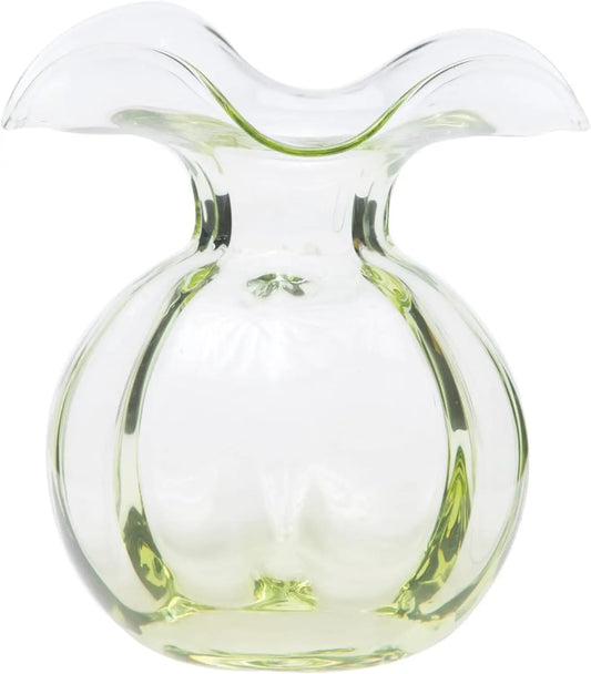 Hibiscus Glass Green Medium Fluted Vase 9" D, 10" H, 96 oz Glass Flower Vase, Living RoomDecor