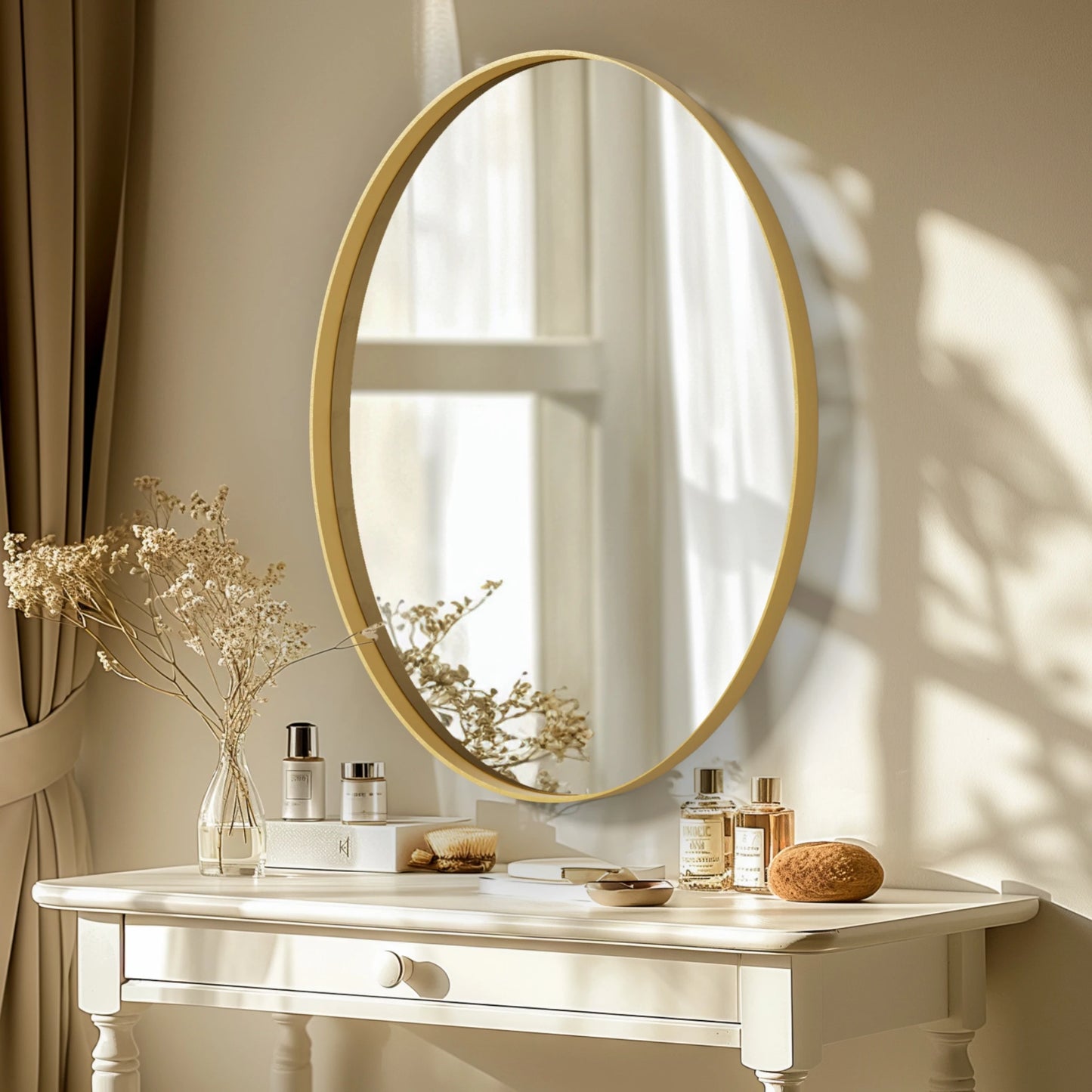 Oval Mirror Wall Mounted Mirror Vanity Mirror with Brushed Brass Framed for Accent Entry Living Room Bathroom Decor