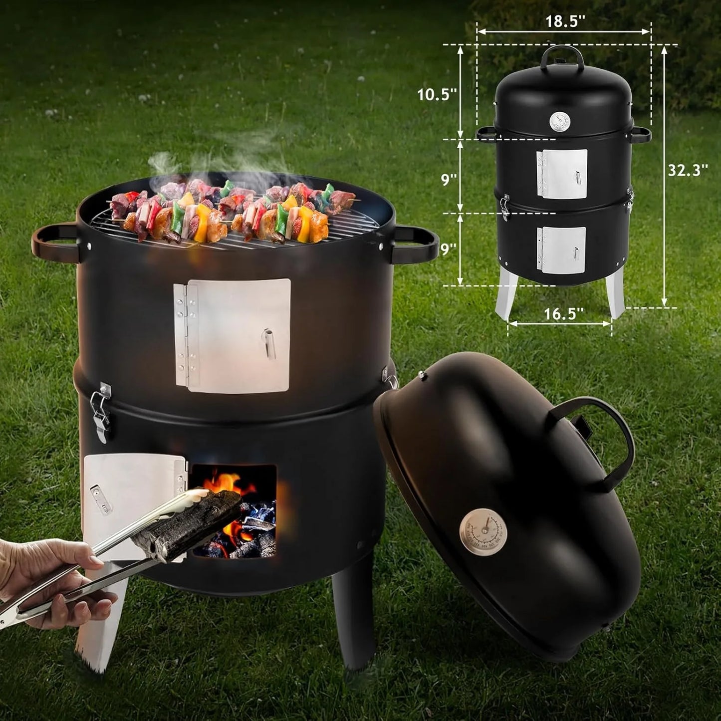 Hign Concerned Vertical Steel Charcoal Smoker Grill Cooker