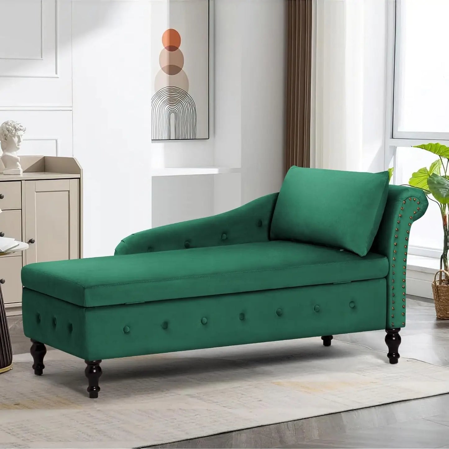 HUANZHUANG Button Tufted Velvet Chaise Lounge With Storage