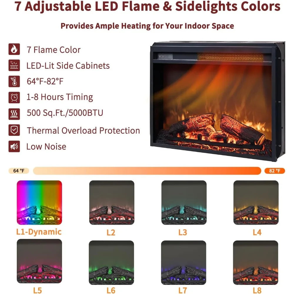 54 Inch Farmhouse Electric Fireplace TV Stand for 60 Inch Television 33 Inch Tall LED Entertainment Center with 7 Color Open Adjustable Shelves