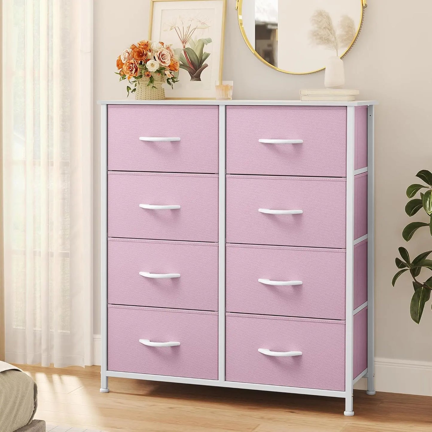 Hign Concerned Fabric Tall Dresser Tower With Eight Drawers