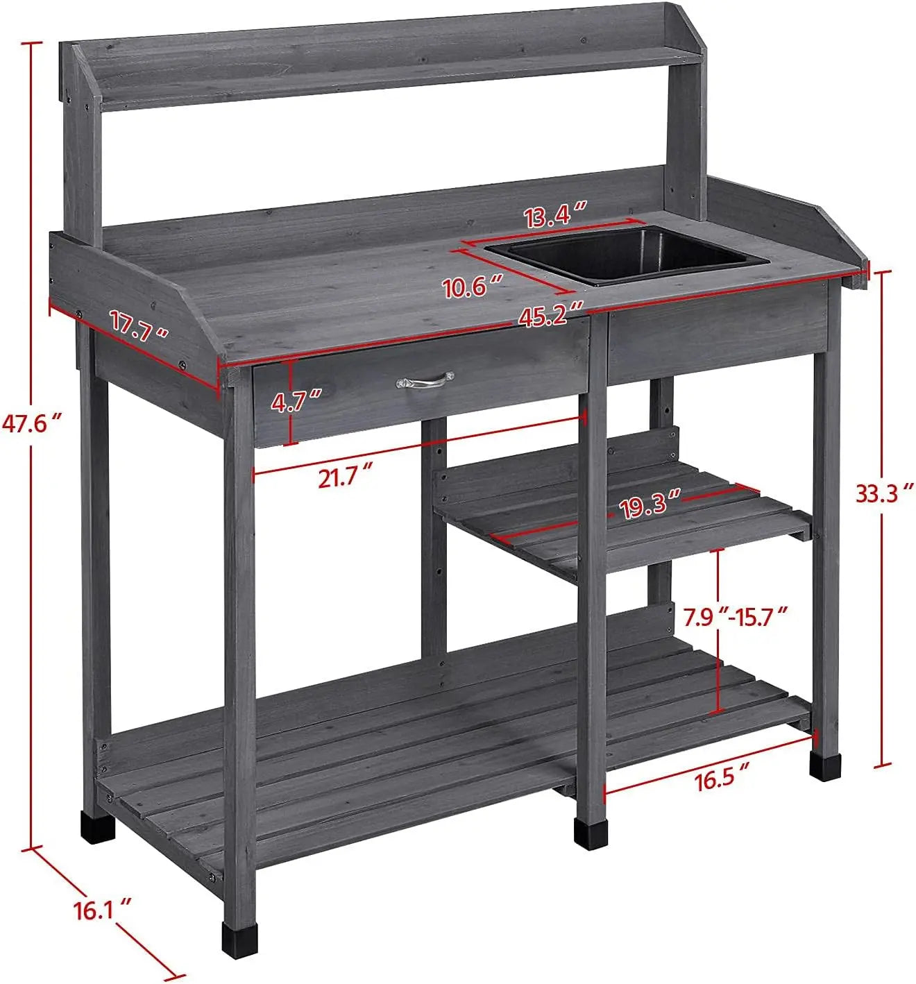 Outdoor Potting Bench Table Potters Benches Garden Workstation for Horticulture with Drawer/Adjustable Shelf Rack/Removable