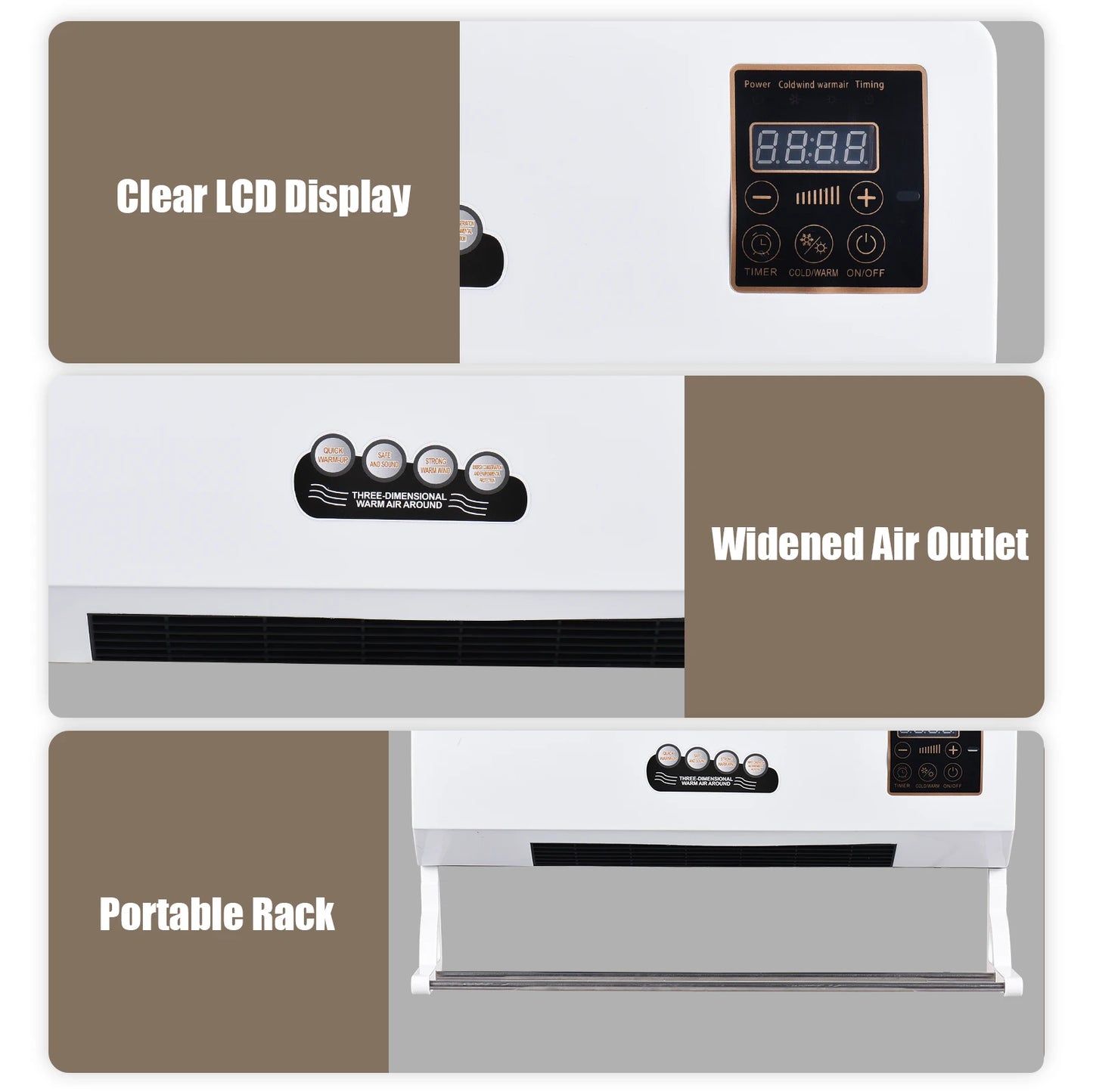 Wall Mounted Two In One Electric Heater Fan With Remote