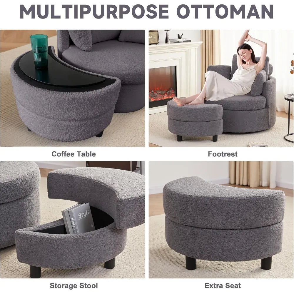 HUANZHUANG Swivel Barrel Chair With Storage And Pillows