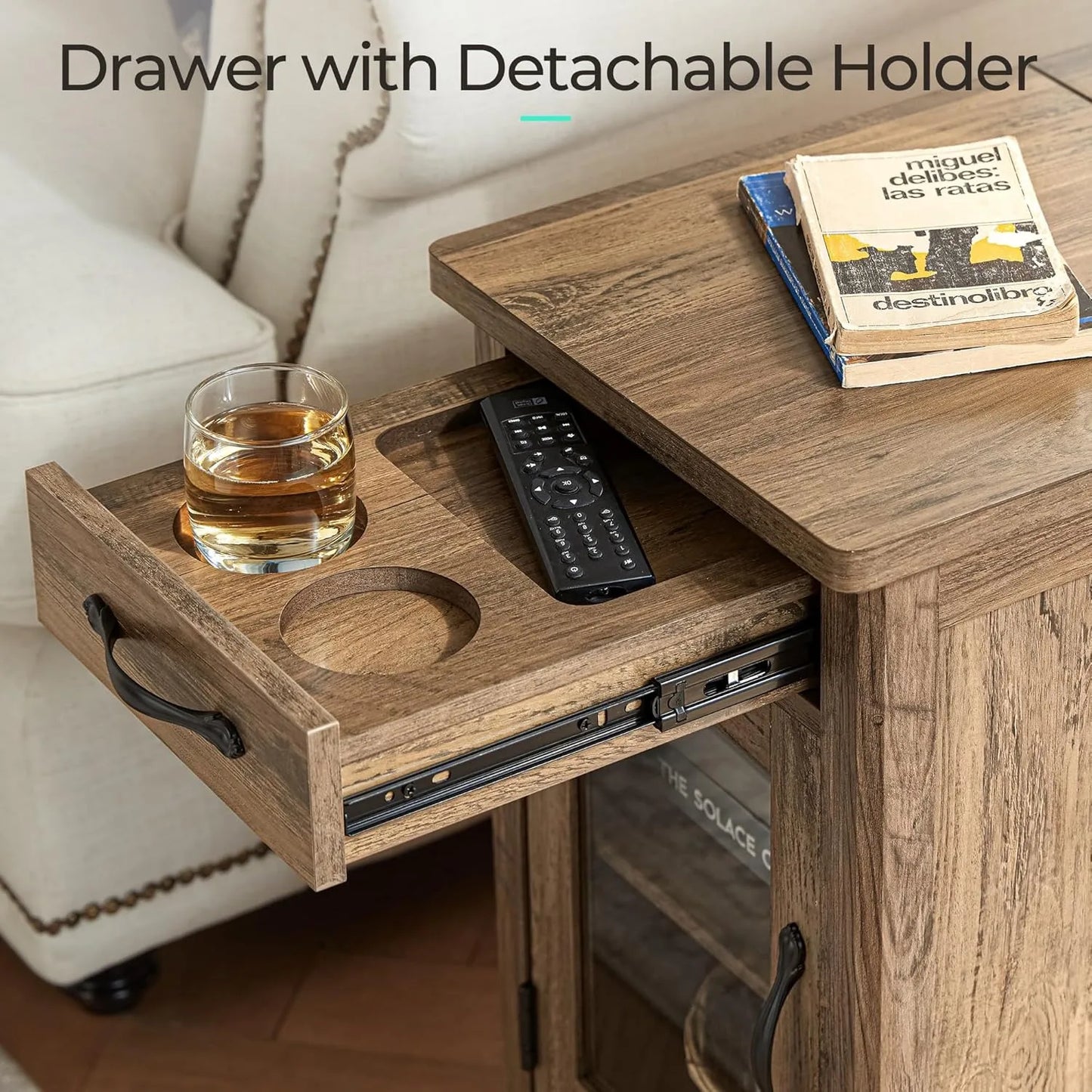 Farmhouse End Table With Charging Station Narrow Side Table For Living Room Sofa Side Table With Drawer And Storage Cabinet