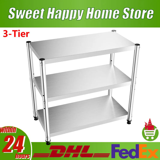 3-Tier /4-Tier 201 Stainless Steel Shelf Height Adjustable Storage Rack for Various Kitchen Utensils/Supplies/ Food