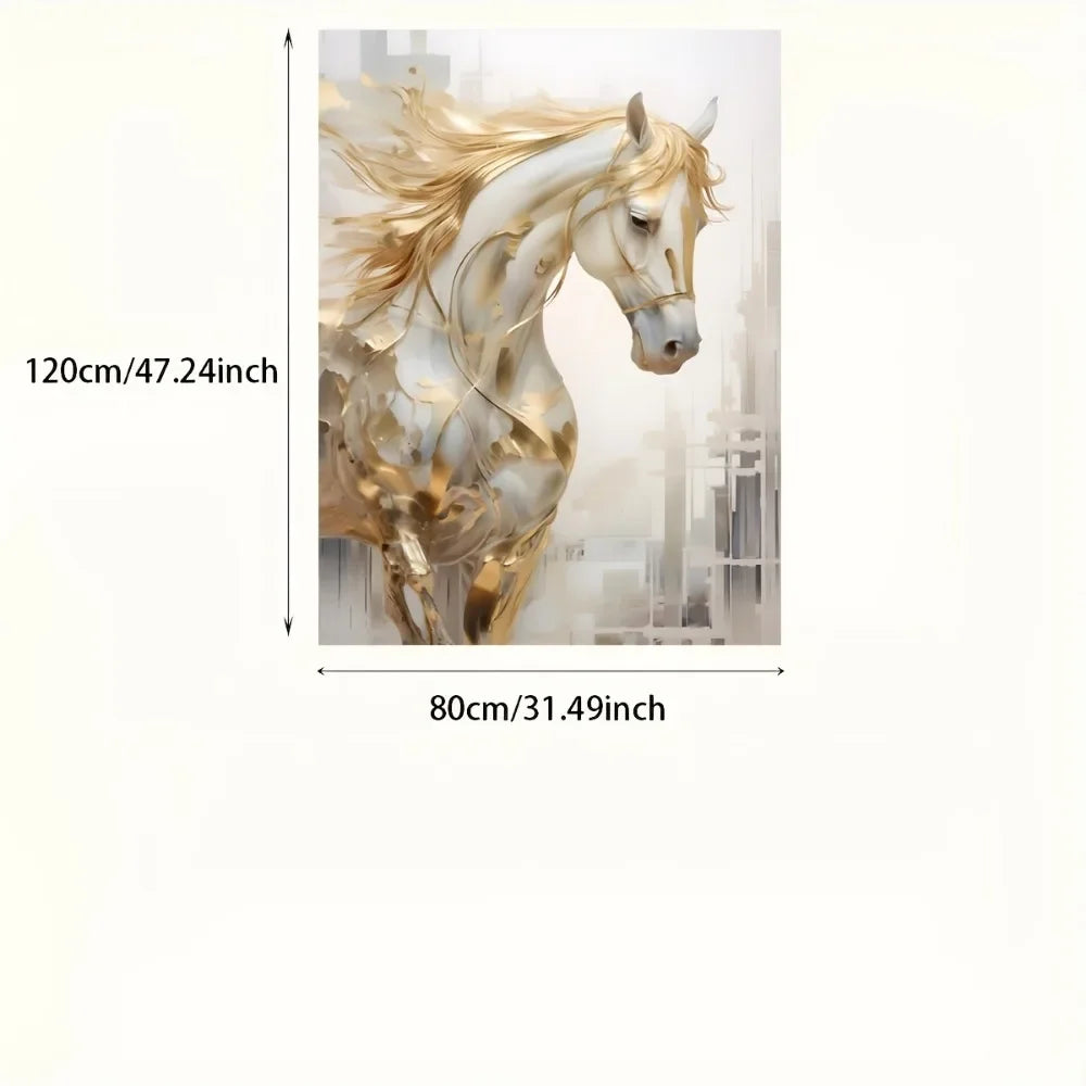 Frameless Modern Retro Golden Horse Wall Art Painting 31.49 x 47.24 Inches