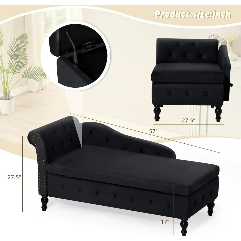 HUANZHUANG Button Tufted Velvet Chaise Lounge With Storage