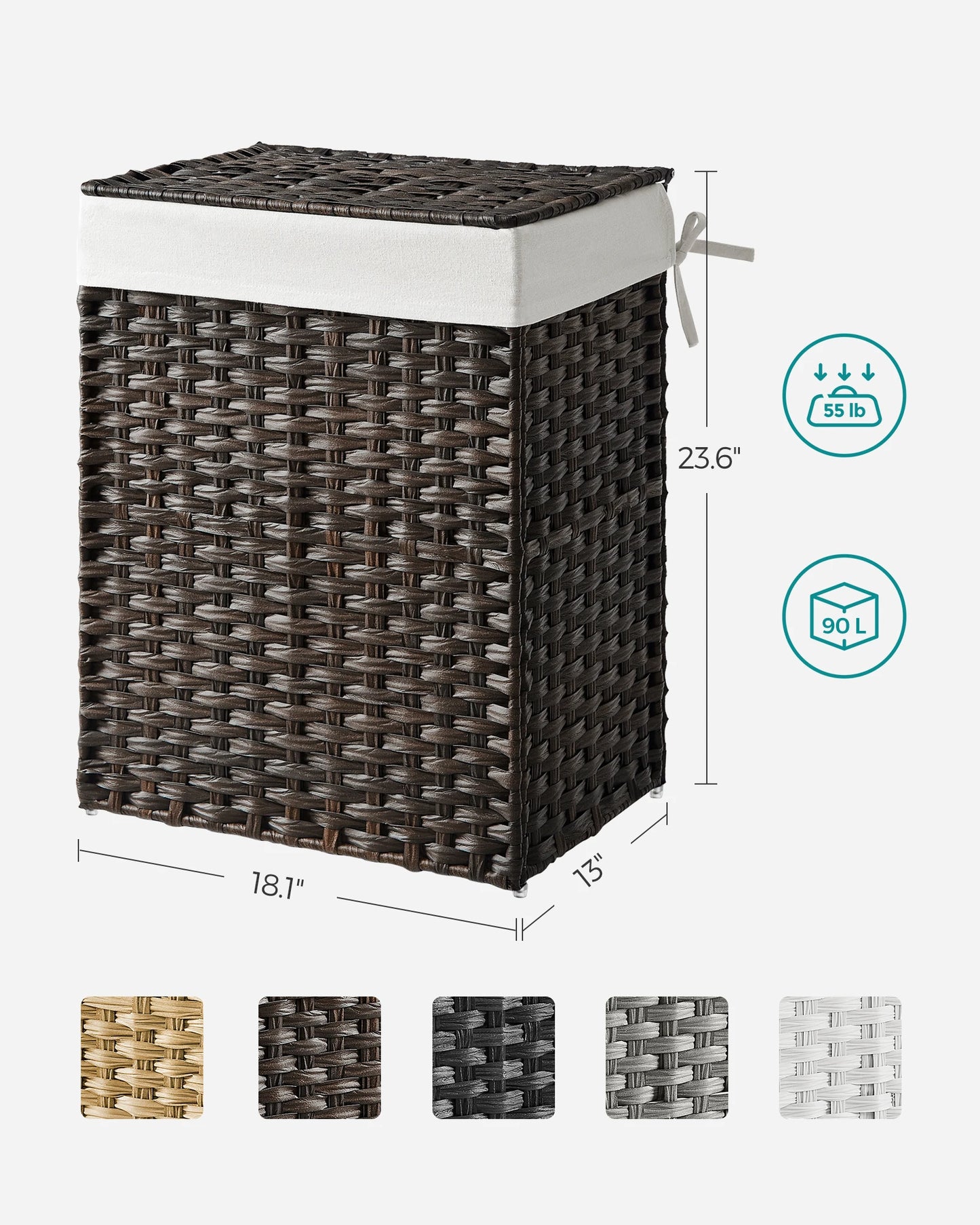 SONGMICS Laundry Hamper With Lid Synthetic Rattan Foldable