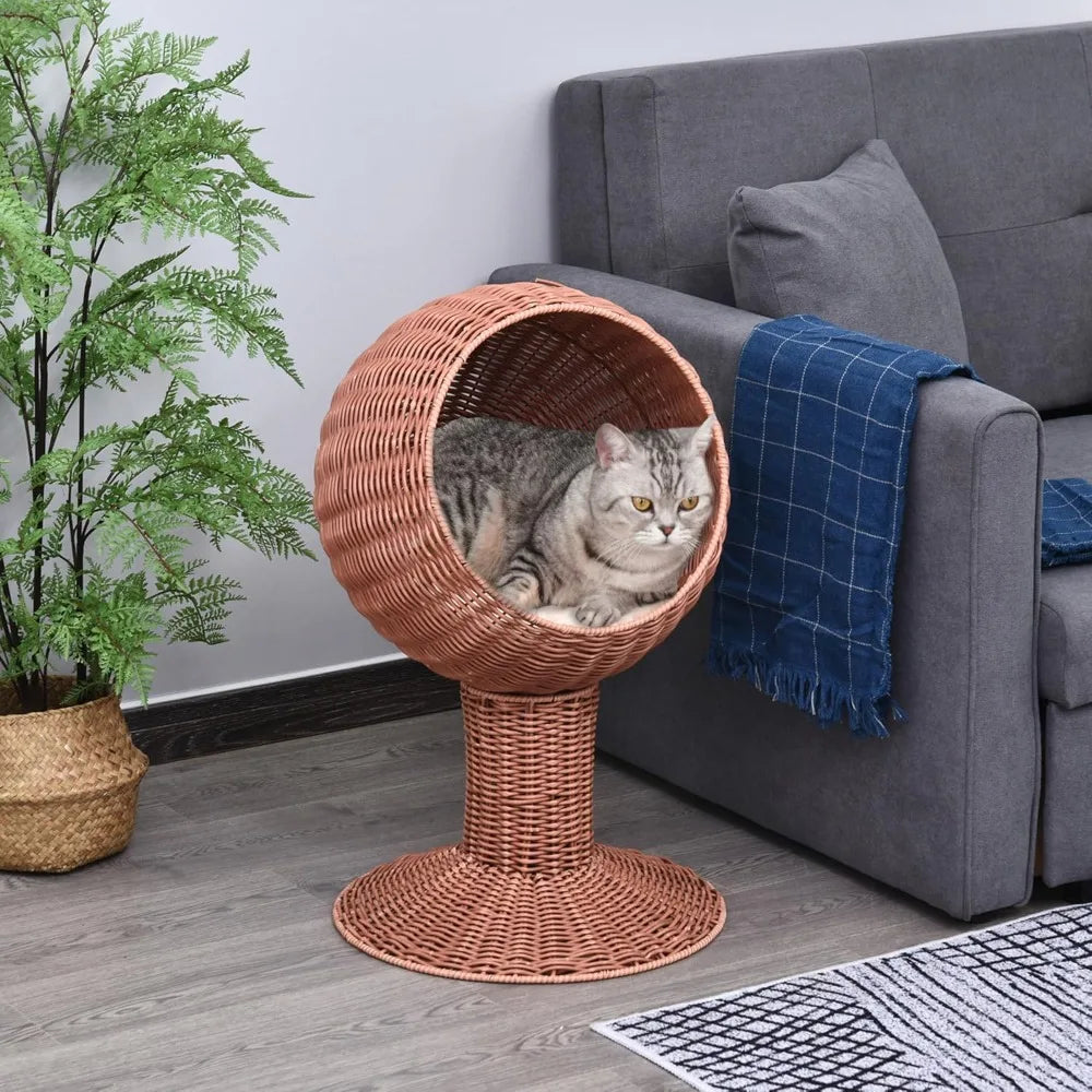 HUANZHUANG Elevated Cat Bed With Rotatable Egg Chair Pod