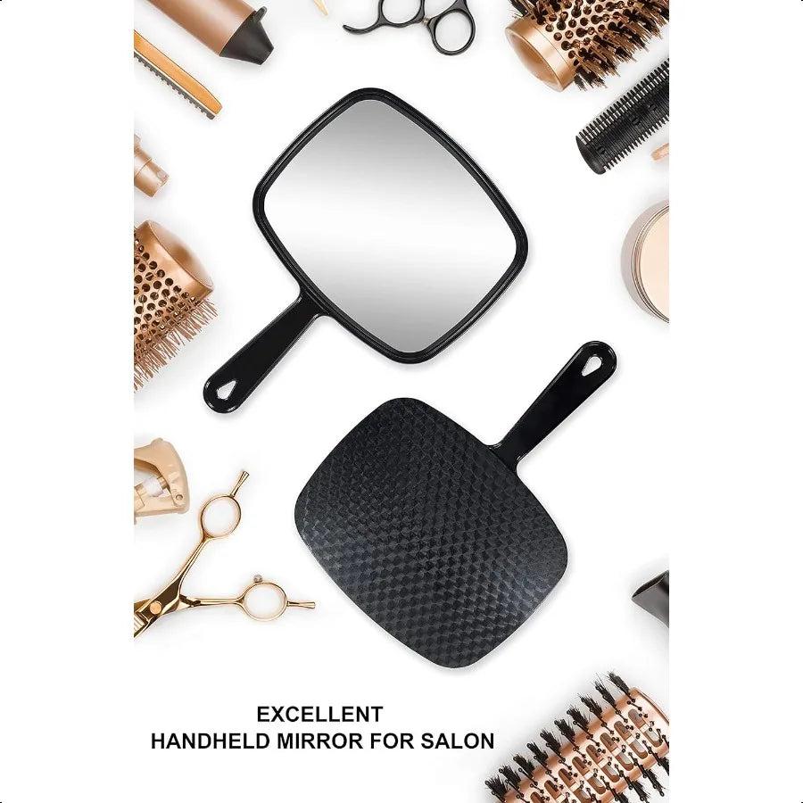 Hand Mirror Barber Hairdressing Handheld Mirror with Handle for Salon Square Black Medium
