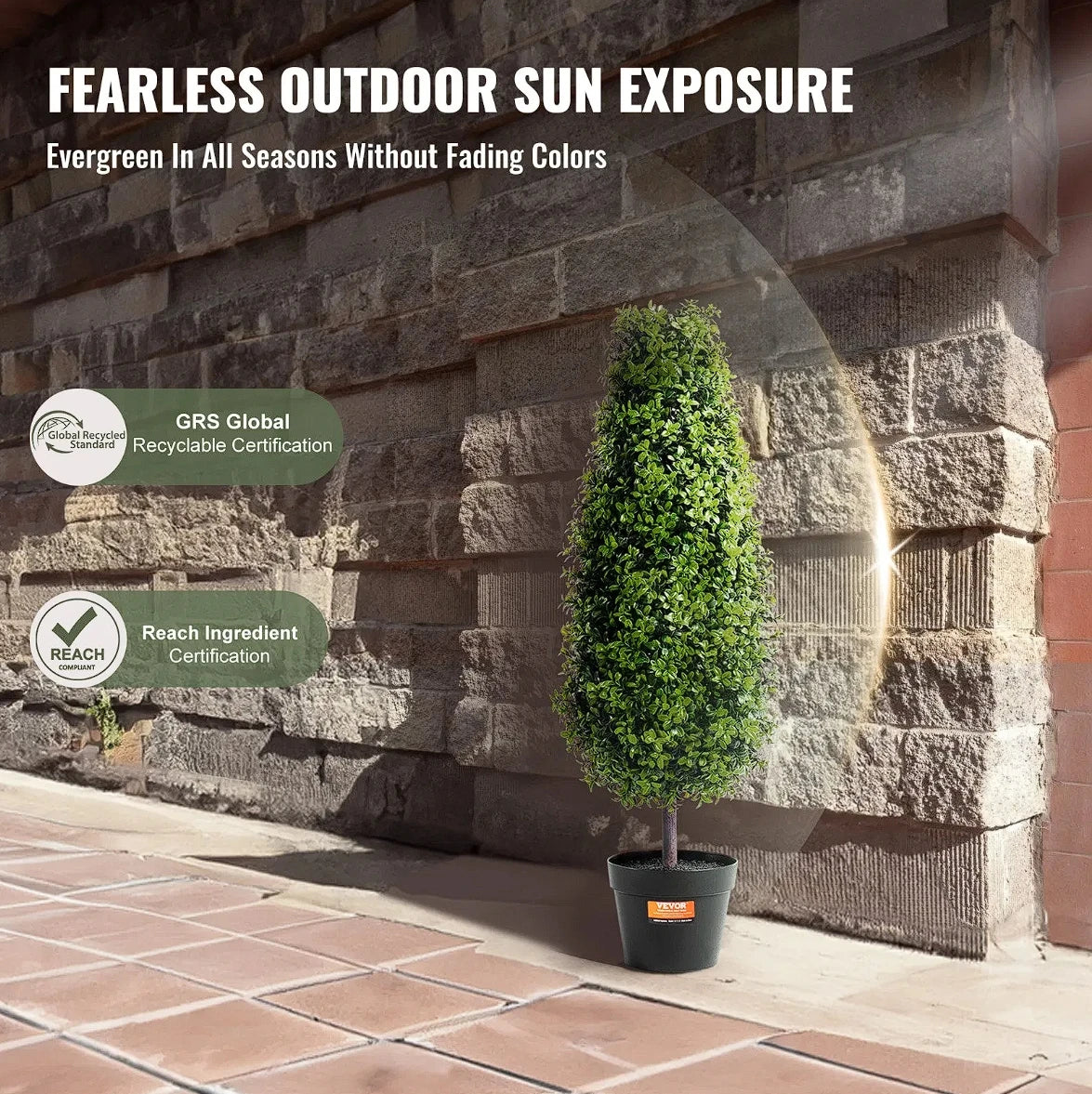 VEVOR 2 Pack 3 Foot Artificial Boxwood Topiary Tree Faux Plant UV Resistant Decor for Indoor and Outdoor Use