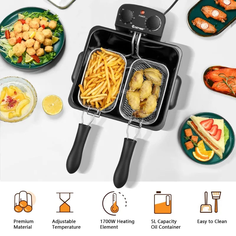Costway Electric Deep Fryer 1700W Triple Basket Stainless