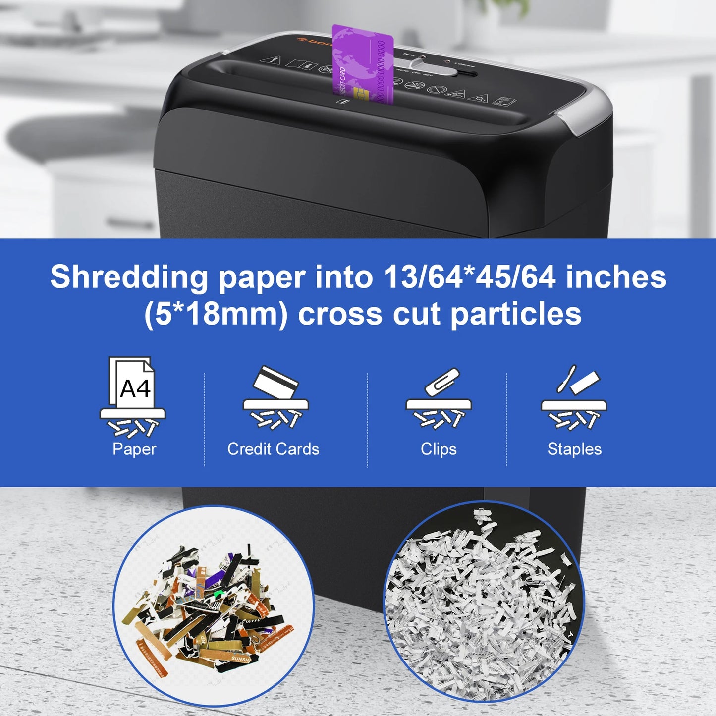 Bonsaii 6-Sheet Cross Cut Paper Shredder for Home Office