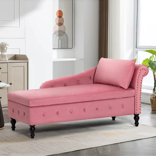 HUANZHUANG Button Tufted Velvet Chaise Lounge With Storage