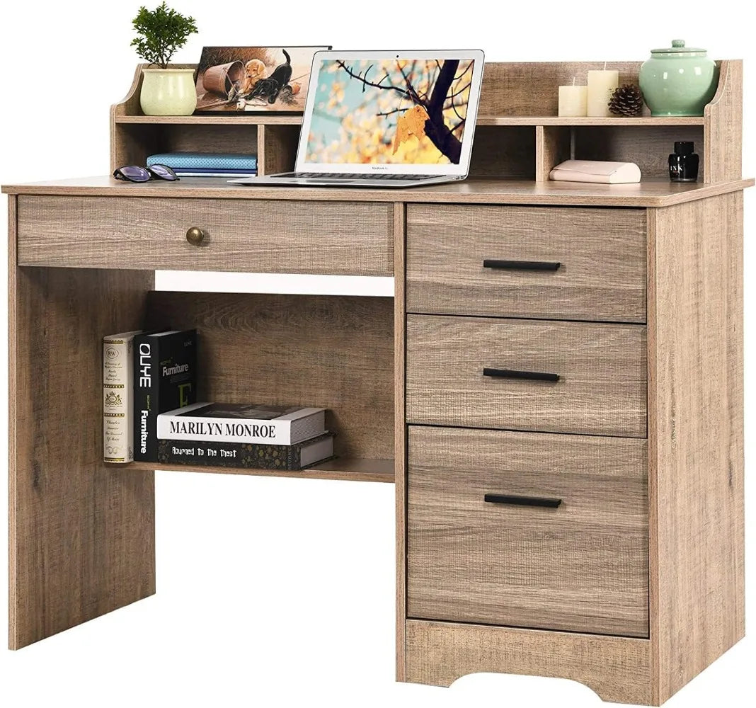 Catrimown Computer Desk with Drawers and Hutch, Wood Executive Desks for Home Office Bedrooms Desk Student Teen Writing Table