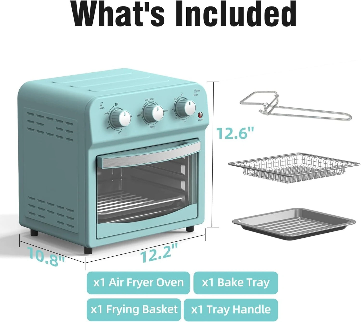 Retro Convection Oven Combo 12L Small Air Fryer Toaster Oven 4 Slice or 6 Inch Pizza Bake Toast Broil Air Fry
