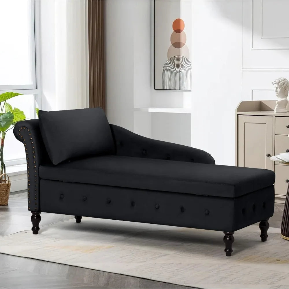 HUANZHUANG Button Tufted Velvet Chaise Lounge With Storage